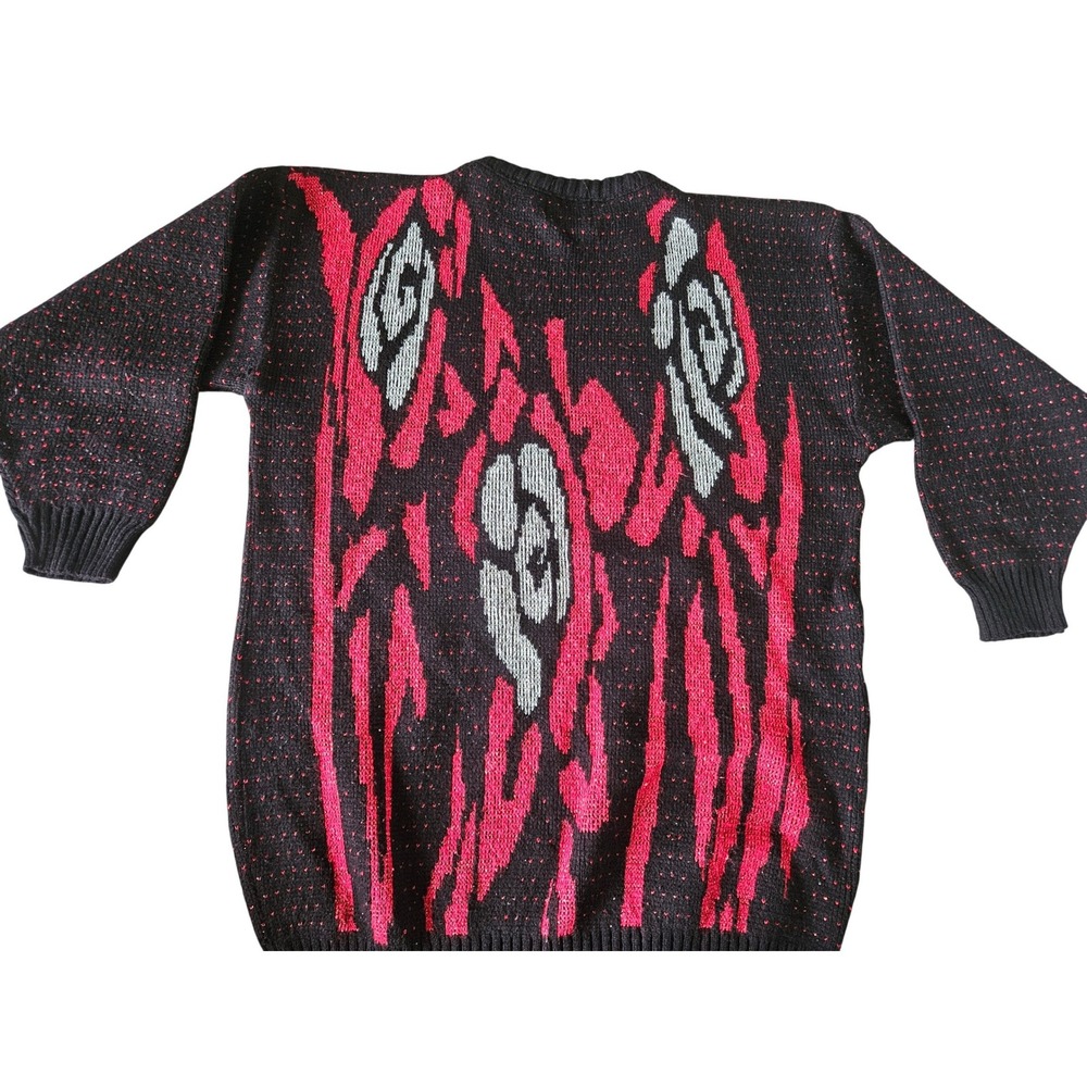 Ellen-D Collection Sweater Womens Medium Black Red Excellent Abstract Knit 80s - Picture 2 of 5